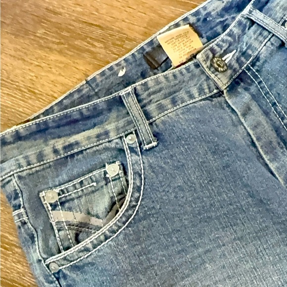 PracaWear Embroidered Distressed Straight Leg Y2K Denim Jeans Dark Wash - Picture 3 of 7